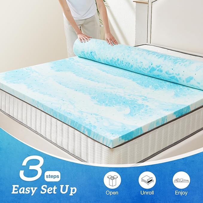 Sweetcrispy Memory Foam Mattress Topper Twin XL, 3 Inch Thick Gel Infused Cooling Toppers Pad for Twin XL Size Bed, Sleeper Sofa, RV, Camper, CertiPUR US Certified, Ventilated and Breathable