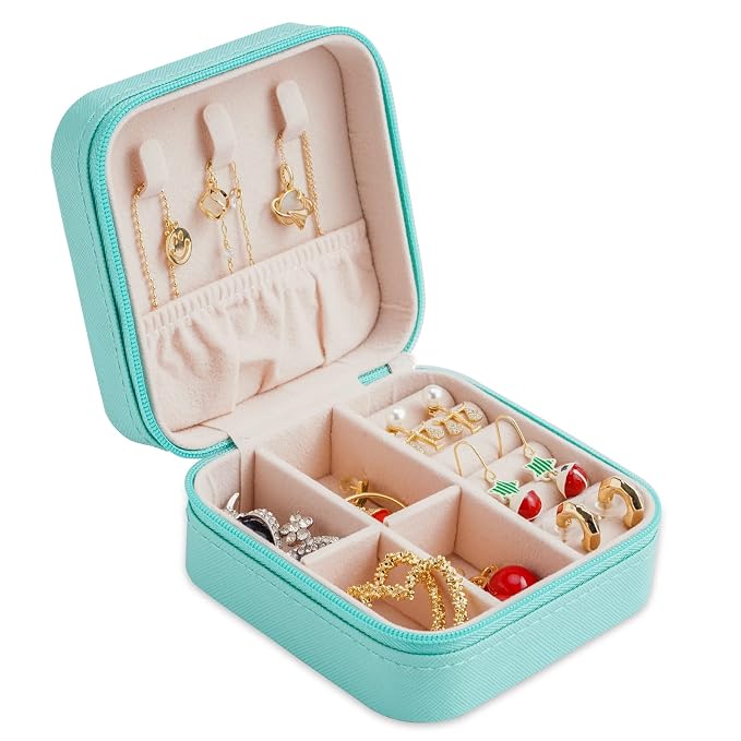 Neveika Portable Travel Mini Jewelry Box Leather Jewellery Ring Organizer Case Storage Gift Box Girls Women (blue). - Image 7