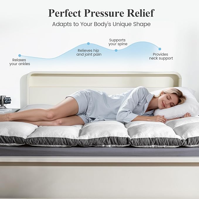 Memory Foam Mattress Topper Twin - Pillow Top Mattress Topper Twin Size, Extra Thick Soft Bed Topper for Dorm & Back Pain Relief, White, Oeko-TEX Certified - 2000GSM