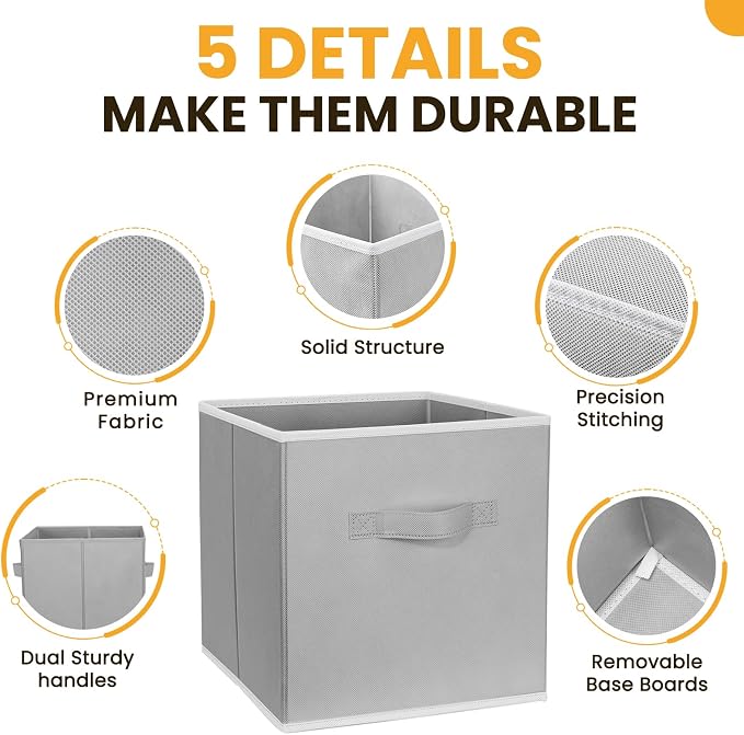 Criusia Large Storage Cubes, 13x13 Cube Storage Bins (Set of 10), Fabric Collapsible Storage Bins with Dual Handles, Foldable Cube Baskets for Shelf, Closet Organizers and Storage Box (Grey) - Image 6