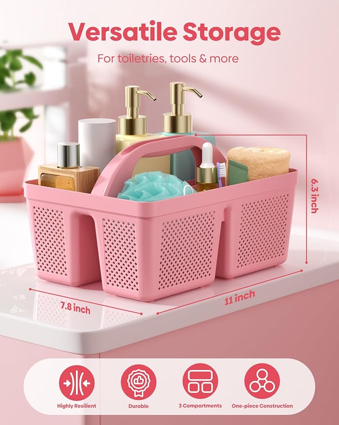 4 Pack Portable Shower Caddy, Integrated Handle, Reinforced Plastic, Organizer Storage Bathroom Supplies and Beauty Products, Cleaning Supplies, Shower Basket for Home, Dorm, Shelf and Cabinet - Image 4