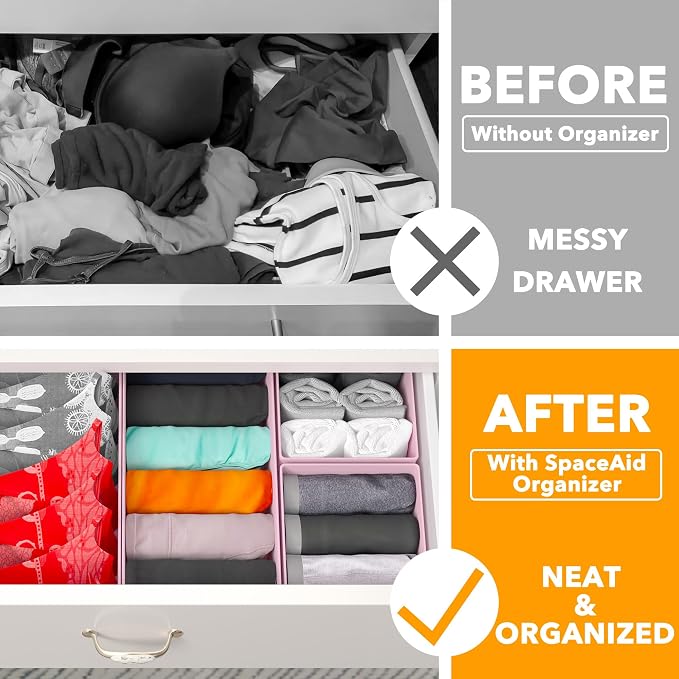 SpaceAid Drawer Organizer Clothes, 12 Pack Dresser Organizer Bins for Nursery, Closet Organization and Storage Dividers for Clothing, Baby Clothes, Underwears, Socks (Pink) - Image 2