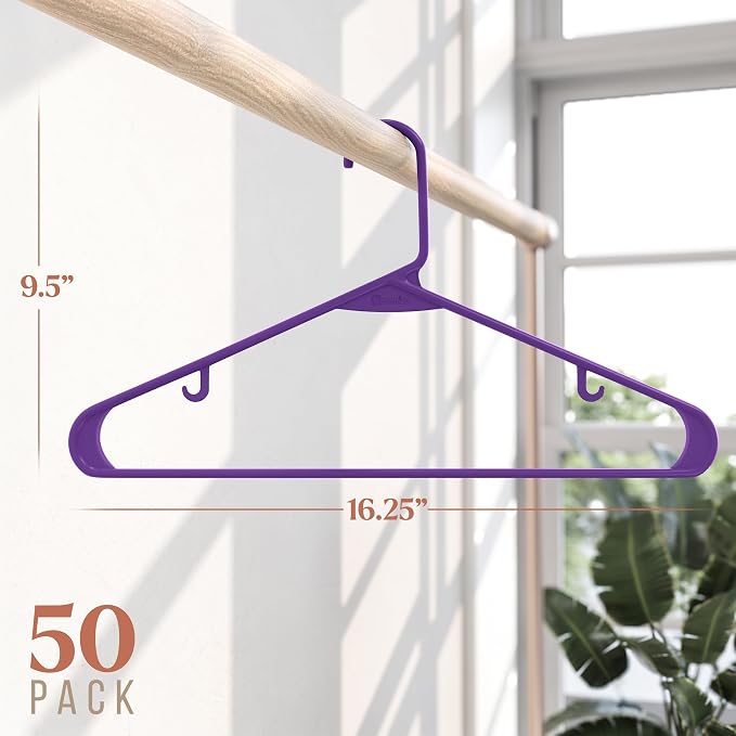 Plastic Hangers 50 Pack Purple - Clothes Hangers - Makes The Perfect Coat Hanger and General Space Saving Hangers for Closet and New Apartment Essentials - Percheros Ganchos para Colgar Ropa Hangars - Image 2