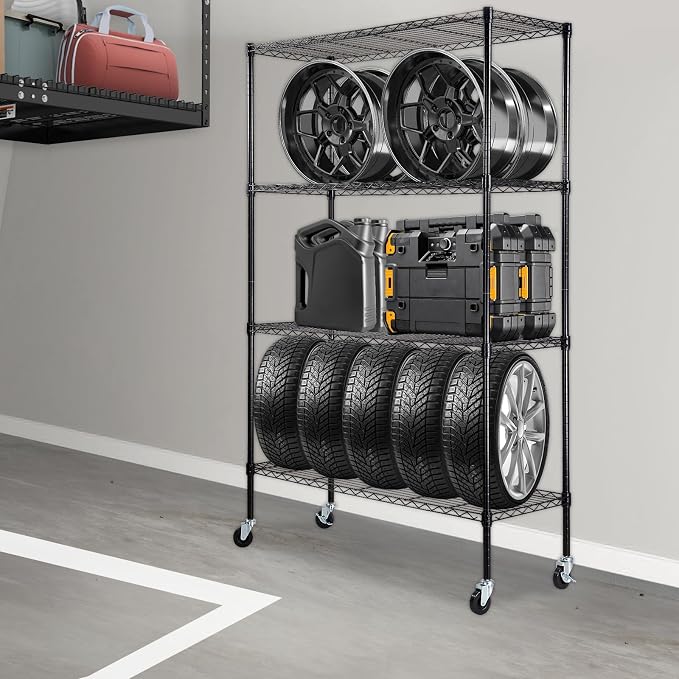 VEVOR Storage Shelving Unit, 4-Tier Adjustable Storage Shelves, 48" L x 18" W x 74" H Garage Storage Shelves, Metal Shelves with Wheels for Kitchen Pantry Basement Bathroom Laundry - Image 2