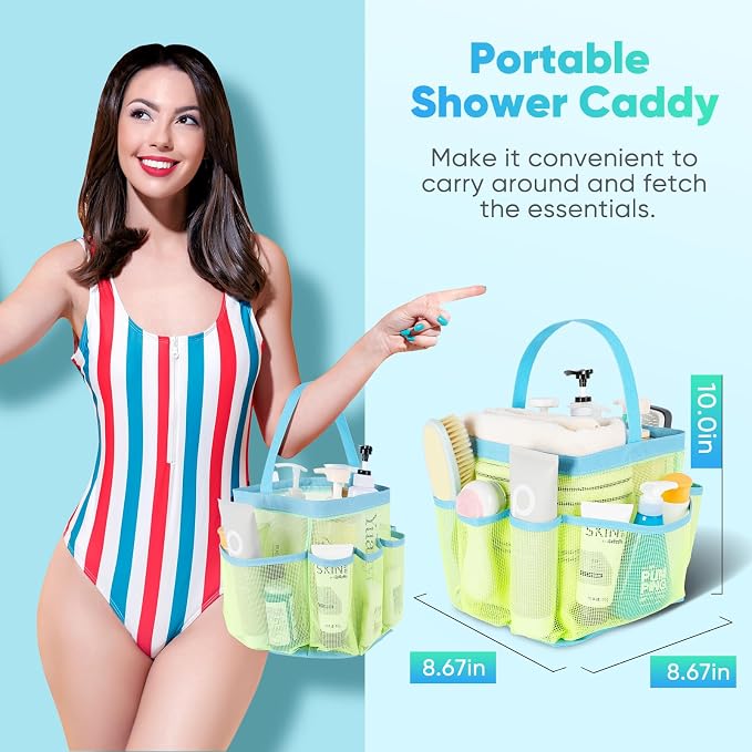 EUDELE Mesh Shower Caddy Portable, 8-Pocket Large Capacity, Quick Dry, Easy Clean, Ideal for Beach, Swimming, Gym, Travel - Image 4