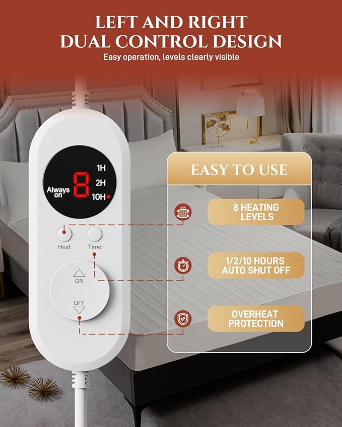 Heated Mattress Pad King Size – Electric Bed Pad with Dual Zone Control, Heated Mattress Cover, Thick Underblanket Sheet, Bed Warmer (12 White, 78" x 80")