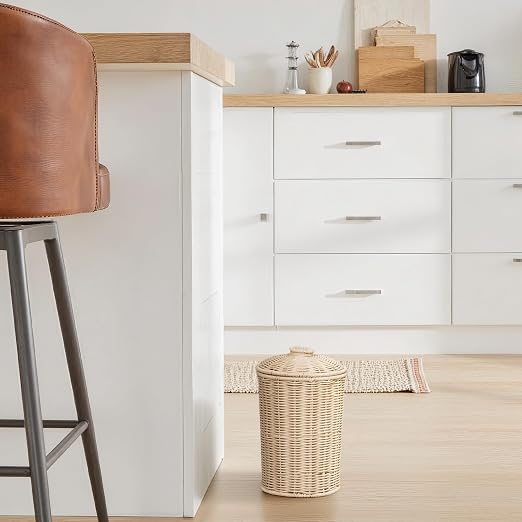 GRANNY SAYS Wicker Small Bathroom Trash Can with Lid, 2 Gallon Cute Decorative Waste Basket for Bedroom and Dorm, Office Garbage Cans for Under Desk, Mini Round Trash Bin for Decor, Off White - Image 7