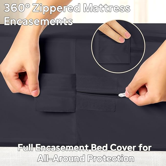 King Size Mattress Protector Zippered (8’’-10” Depth) – Waterproof Mattress Encasement Bed Cover,Premium Six-Sided Mattress Cover for Bed,Noiseless Breathable Machine Washable, Black