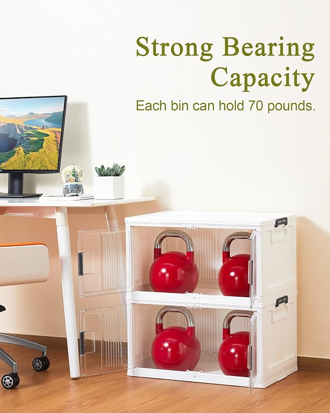 OlarHike 76QT Lockable Storage Bins with Lids - Folding Storage Box with Doors and Wheels, Collapsible Plastic Storage Bins for Closets, Office, Stackable Organizer, Containers, 4 Pack Cubes - Image 5