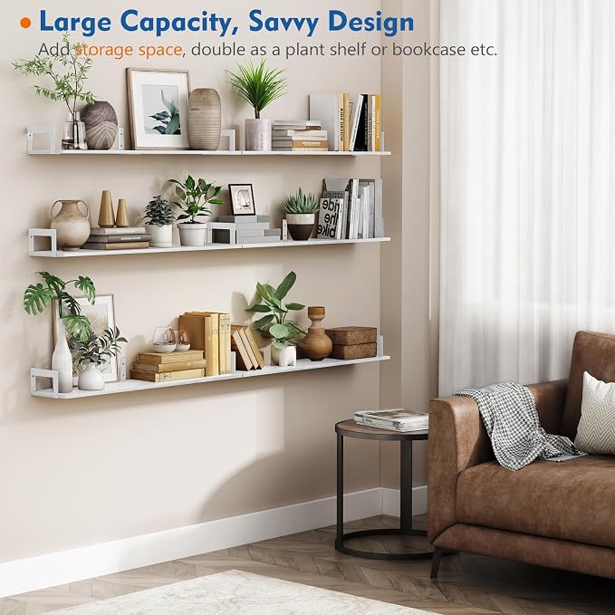 Harwaya White Floating Book Shelves for Wall, 36 Inch Wall Bookshelf for Kids Bedroom, Large Deep Hanging Shelves with Metal Brackets for Living Room Office Décor Indoor Plants (3-Pack) - Image 4