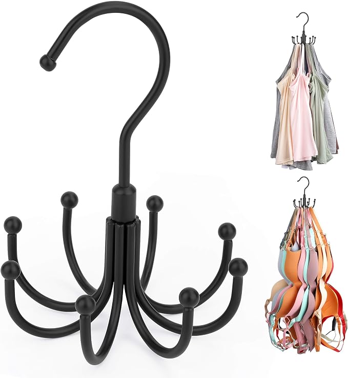 ZEDODIER Tank Top Hanger, 2 Pack Rotatable Bra Organzier for Closet, Max 48 Storage Capacity Sport Bras Holder, Metal Space Saving Closet Organizers and Storage, Black by ZEDODIER
