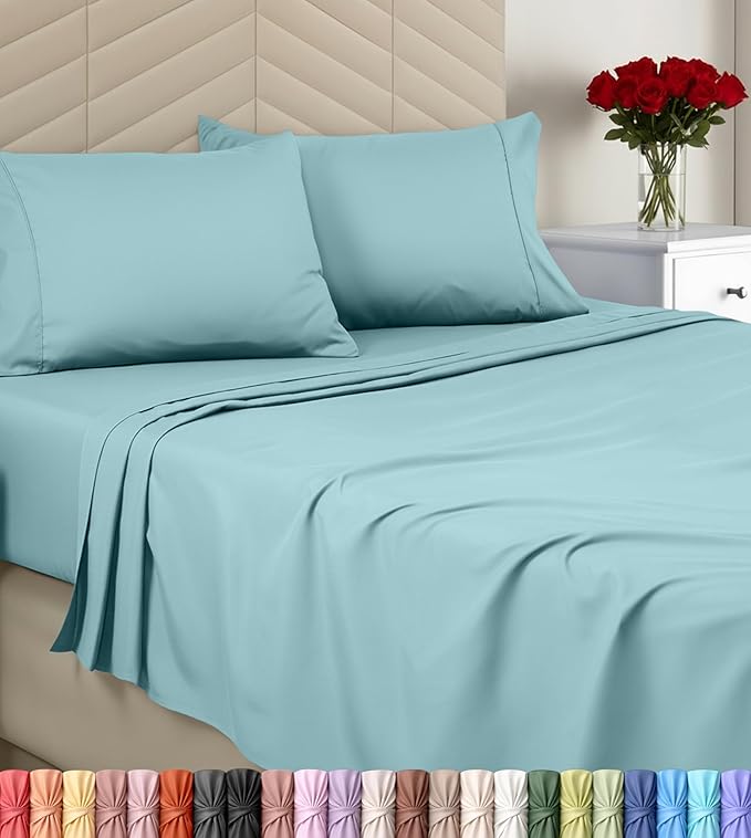 Utopia Bedding Queen Size 4 Piece Sheet Set - Brushed Microfiber - Soft Bed Sheets for Queen Size Bed Set - Includes 1 Fitted, 1 Flat, & 2 Pillow Cases - Deep Pocket (Spa Blue)