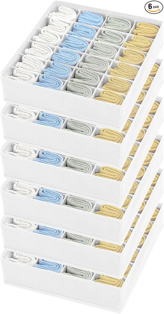 Joyoldelf Sock Organizer Drawer Organizer - Underwear Organizer, 24 Cell Collapsible Closet Organizers and Storage Sock Holders Organizers for Storing Socks, Ties, Belts 6 Pack White by APPRECIATELIFERELAXYOURSOUL