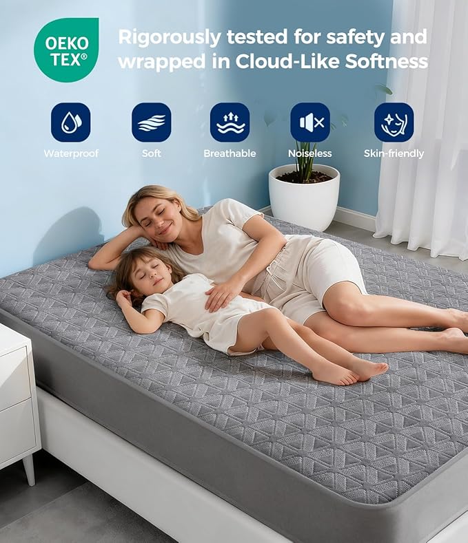 Waterproof Mattress Protector Queen Size, Soft Breathable Mattress Pad with Deep Pocket 8"-21", Noiseless 3D Air Fabric Cooling Mattress Cover for Bed, Machine Washable, Grey