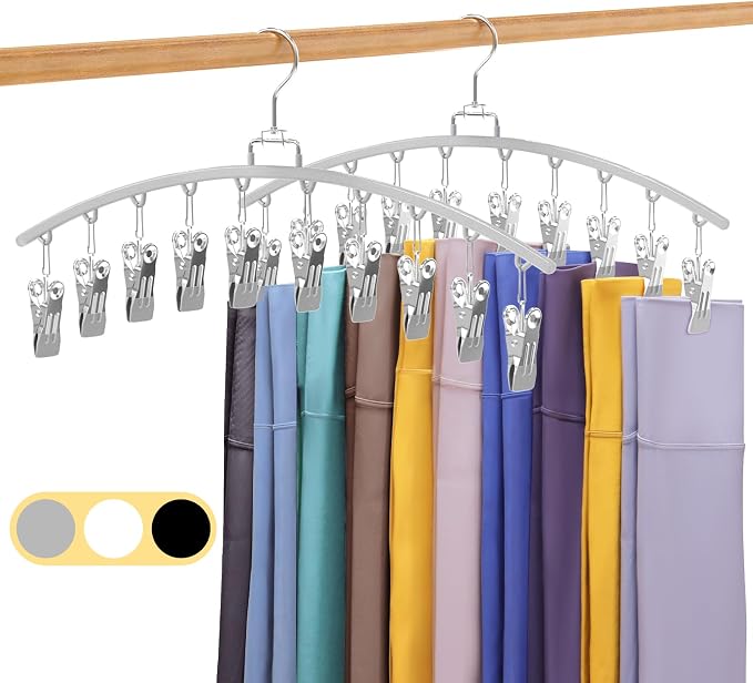 2 Pack Legging Organizer for Closet 360° Swivel, Metal Gym Clothes Organizer w/20 Clips Holds 20 Leggings, Hangers Space Saving, Closet Organizers and Storage, Room Organization Essentials, Grey by Unknown