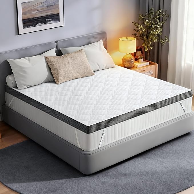 Extra Firm Mattress Topper Queen: 3 Inch High Density Mattress Pad, Extra Support for Pain Relief Bed Topper, Breathable Washable Cover with Anti-Slip Straps, CertiPUR-US Oeko-Tex Certified 80x60