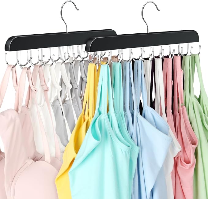 2 Pack Bra Hanger, Capacity Foldable Tank Top Hanger with 40 Hooks, Bra Hangers for Closet Organizer, Premium Wooden Space Saving Hangers Closet Organizers and Storage for Dorm & Apartment by LearnMoreAboutResovo
