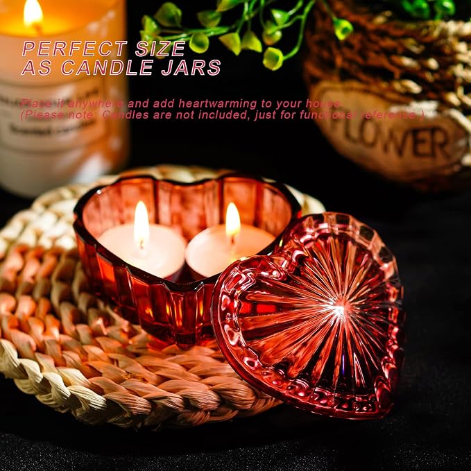 kanpura Crystal Glass Heart-Shaped Jewelry Box,Candy Box with Lid,Women's Covered Earrings Necklace Chest Trinket Storage Box, Glass Jar Christmas Gifts for Women and Girls(Burgundy) - Image 5