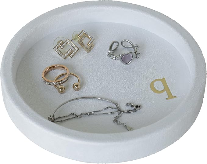 COLLECTIVE HOME - Velvet Jewelry Tray, 6" Monogrammed Jewelry Dish, Smooth Velour Display Dish for Rings, Earrings, Necklaces, Makeup, Personalized Gifts for Women (White-q) by COLLECTIVEHOME