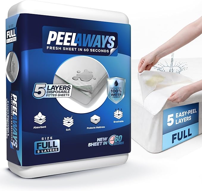 Peelaways Waterproof Disposable Bed Sheets – As Seen On Shark Tank | 5-Layer Absorbent Wellness Sheets for Elderly, Homecare, Hospital Use and Travel