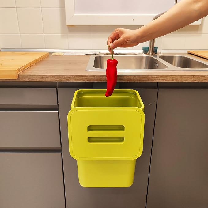 stonespace Small Trash Can with Lid，Mountable Indoor Compost Bucket, Hanging Trash Can with Lid for Cupboard/Bathroom/Bedroom/Office/Camping, 3.2 Gallon/12L Green - Image 2