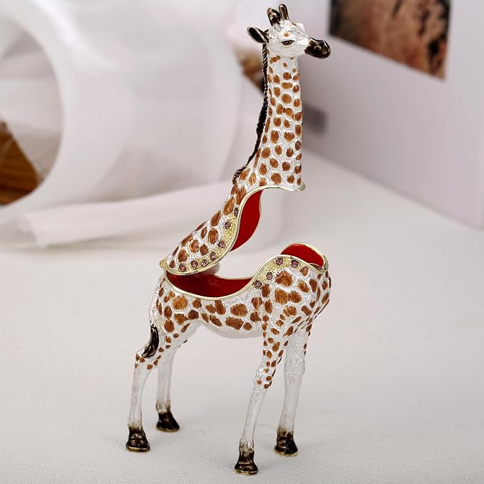 Hand Painted Animal Trinket Box for Home Decor, Hinged Jewelry Organizer Storage, Unique Personalized Collectible Keepsake Figurine Handmade Decorative Ornament Gifts (Giraffe) - Image 3