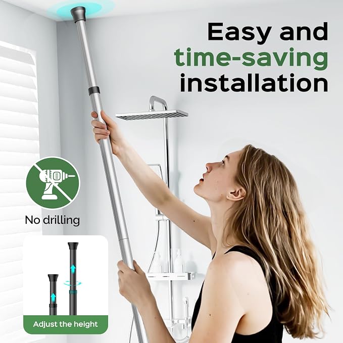 HAMITOR Shower Caddy Tension Pole: Rustproof Quick Install Corner Bathroom Organizer Shelf on Floor for Renters - 4-Tier Large Capacity Storage Rack with Soap Holder for Apartment -47-121 Inch/Silver - Image 5