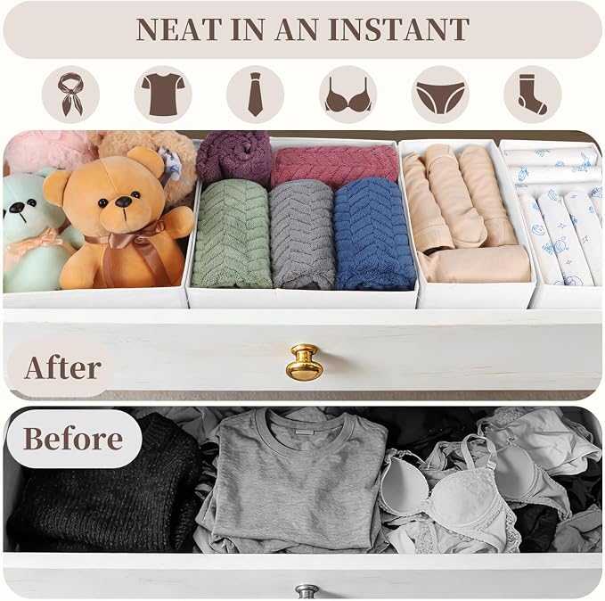 Drawer Organizer Clothes, 16 Pack Dresser Organizer Bins, Foldable Closet Organizers and Storage Fabric Dresser Bins, Shallow Drawer Dividers for Clothing, Underwears, Socks, Tie - Image 3
