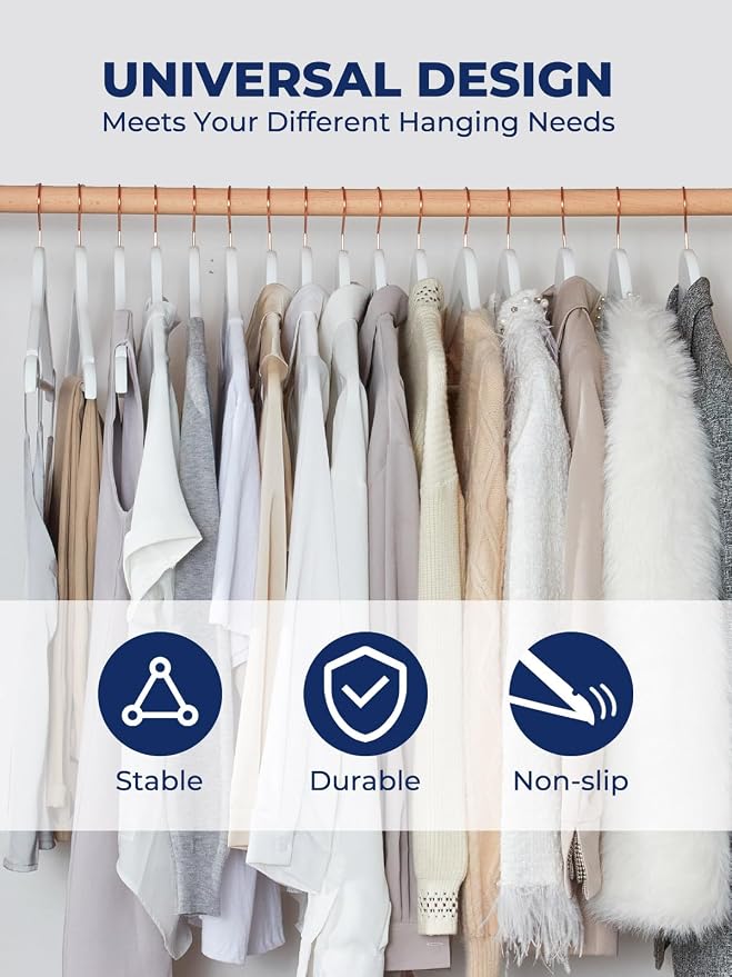 Smartor White Wooden Hangers 20 Pack, Solid Wood Coat Hanger for Closet, Heavy Duty Wood Hangers for Suits, Shirts, Dresses, with 360° Rose Gold Hook, Non Slip Pant Bar - Image 2