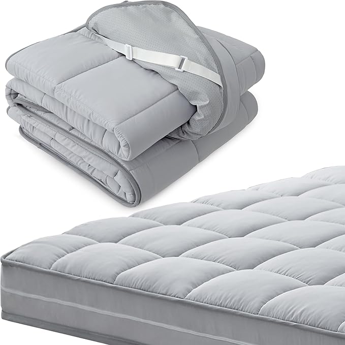 3Inch King Mattress Topper Cover(Only Cover),Mattress Protector Bedding,Foam and Latex Mattress Cover with Zipper and Adjustable Straps,Pillow Top(79 x 75”) Gray