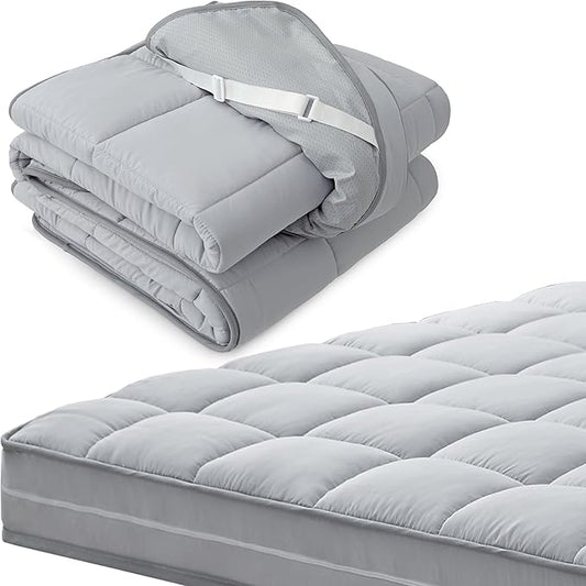 3Inch King Mattress Topper Cover(Only Cover),Mattress Protector Bedding,Foam and Latex Mattress Cover with Zipper and Adjustable Straps,Pillow Top(79 x 75”) Gray