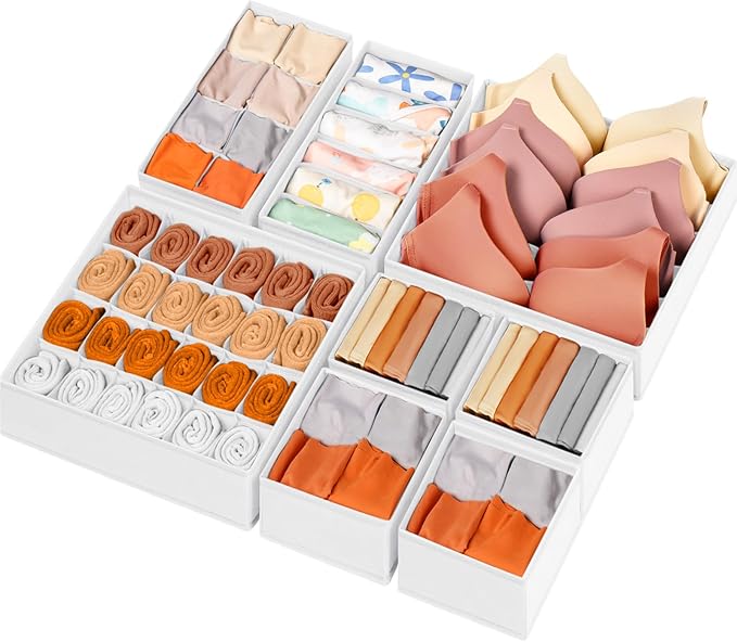 Criusia Drawer Organizer Clothes, 8 Pack Dresser Organizer Bins for Baby Clothes, Underwear Sock, Fabric Closet Organization and Storage Dividers for Nursery Bedroom (96 Compartments, White) by Criusia