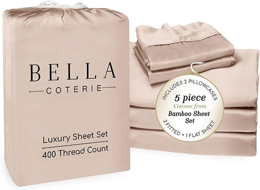 Bella Coterie Luxury Bamboo Viscose Split King Size Sheet Set | 2 Fitted Sheets for Sleep Number & Adjustable Beds | 100% Organically Grown | Cooling & Ultra Soft | 18” Deep Pocket [Dusty Rose]