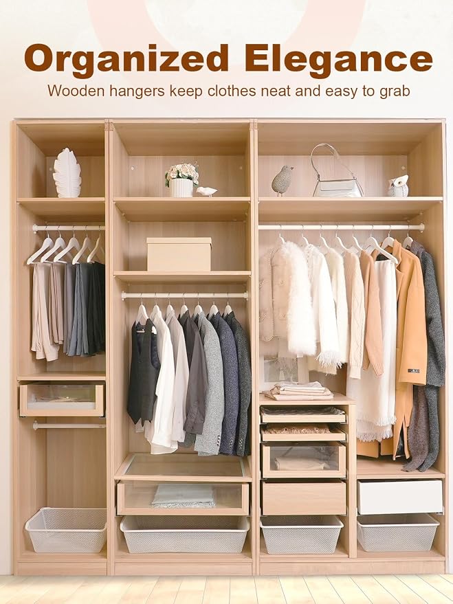 HOUSE DAY White Wooden Hangers 10 Pack, Solid Wood Hanger with Non Slip Pant Bar, Heavy Duty Wooden Coat Hanger for Closet, Smooth Finish Wood Clothes Hangers for Shirts, Suits Jackets, Dress - Image 7