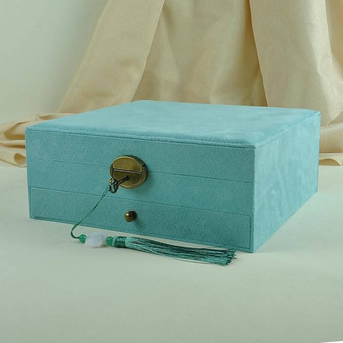 Women Jewelry Box Lockable 3 Layers Large Jewelry Organizer Storage Case for Earrings Necklaces Rings Bracelets,Green Display Jewel Holder (Light Green) - Image 2