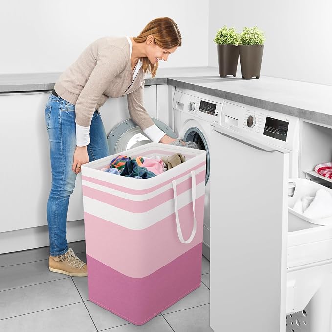 StorageRight Large Collapsible Laundry Basket Hamper with Easy Carry Handles，Freestanding Clothes Hampers for Laundry, Bedroom, Dorm, Towels, Toys, 125L, Pink - Image 6