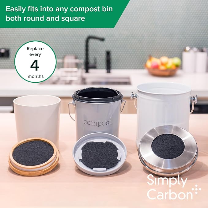 2 Years Supply Extra Thick Filters for Kitchen Compost Bins - Longer Lasting Activated Charcoal - Universal Size Fits ALL Compost Bins up to 7.25" Filter Size - Replacement Set of 6 (by Simply Carbon) - Image 4