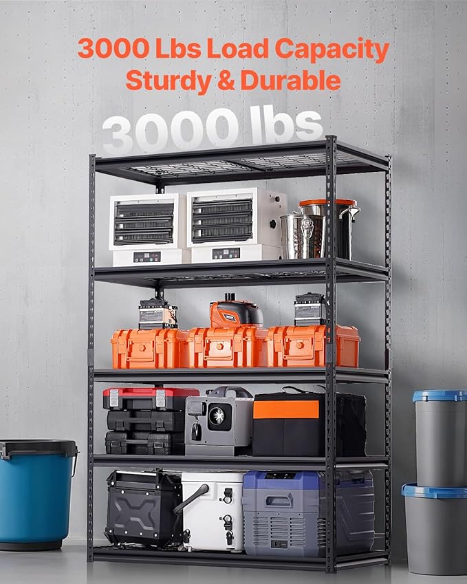 VEVOR Storage Shelves, 3000 lbs, 5 Tier Heavy Duty Garage Shelving, 24" D x 48" W x 72" H Adjustable Metal Shelves for Industrial Shelving Unit Utility Shelf, for Kitchen, Warehouse, Basement, Black - Image 4