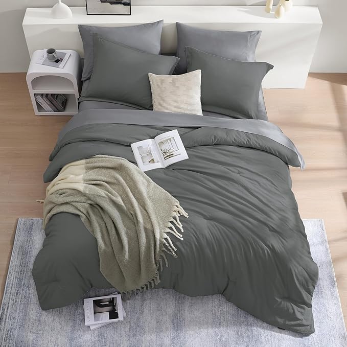 WRENSONGE Full Size Comforter Sets- 7 Pieces Soft Bed in a Bag with Fitted Sheet, Flat Sheet, 2 Pillow Shams, 2 Pillowcases, Warm Bedding Sets for All Season