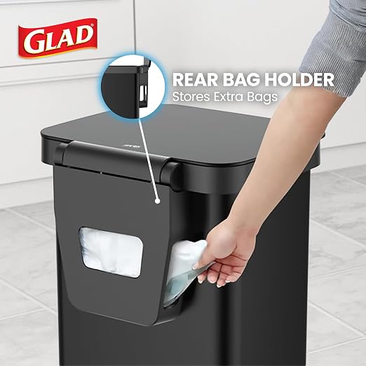 Glad Stainless Steel Step Trash Can, Series 2 with Clorox Protection - Large Black Kitchen Garbage Bin with Soft Close Lid, Foot Pedal and Waste Bag Roll Holder, 13 Gallon - Image 5