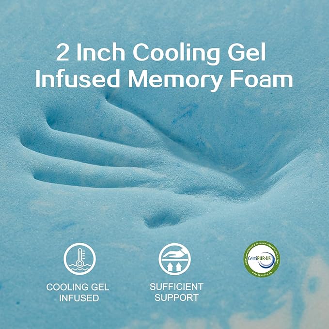 SINWEEK Dual Layer 4 Inch Memory Foam Mattress Topper, King Size, 2 Inch Cooling Gel 5-Zone Memory Foam Plus 2 Inch Extra Thick Pillowtop Cover, Pressure Relieve Soft Mattress Pad,Light Blue