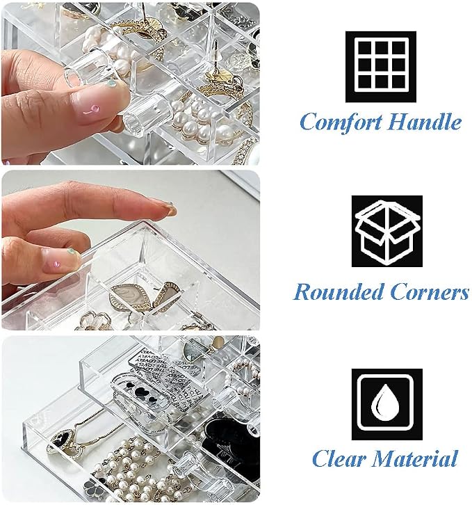 YUFONG Jewelry Boxes Earring Storage Box Organizer 5 Drawers Jewelry Organizer Acrylic Jewelry Storage Box Holder Compartment Transparent Display Storage Case Gift for Women Girls (84 Girds) - Image 6