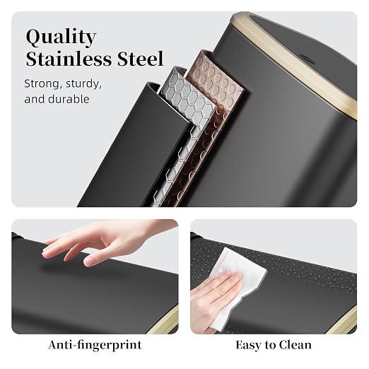 2.1 Gallon Bathroom Trash Can with Lid Press Top, 8 Liter Stainless Steel Garbage Can with Press Type Lid, Slim Trash Bin Waste Basket for Toilet, Office, Bedroom, Living Room (Black) - Image 5
