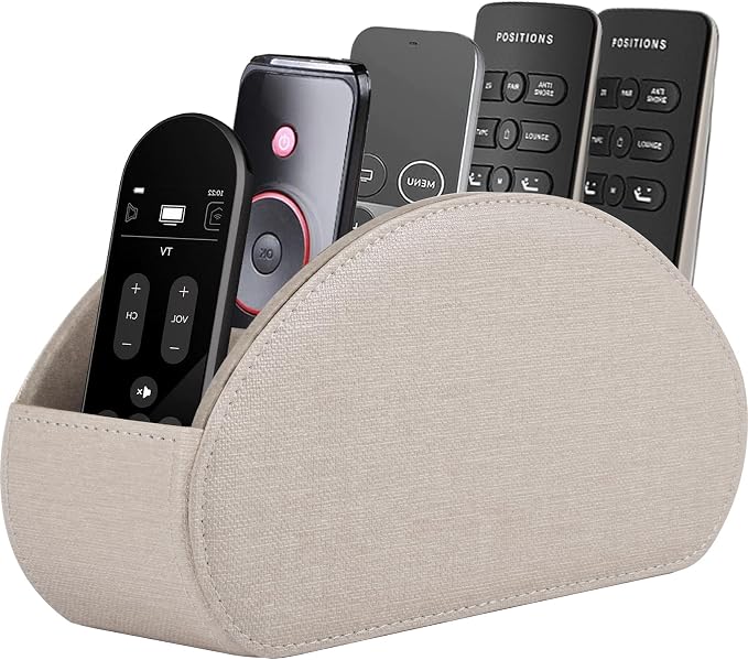 Remote Control Holder,TV Remote Caddy/Box with 5 Compartments,Bedside Table Organizer for Controller,Glasses,makeup brushes,jewelry and Media Player,Pen/Pencil Storage (Cream) by RHCSZ