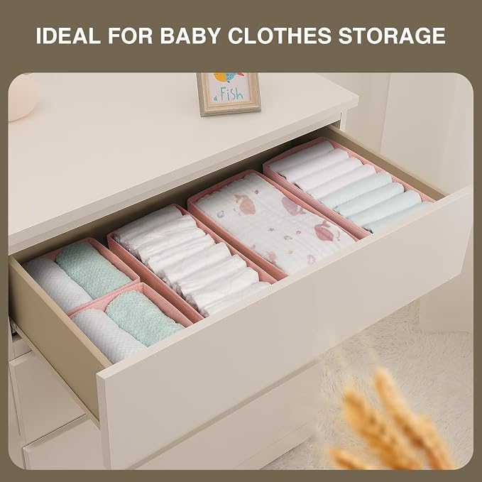 DIMJ Drawer Organizers - Set of 12 Fabric Closet Organizers and Storage, Drawer Dividers for Baby Clothes, Socks, Belt, Tie (Pink) - Image 4