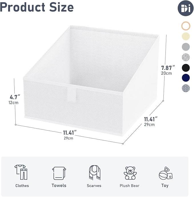 DIMJ Closet Storage Bins 10 Pack - Fabric Storage Baskets for Shelves, Collapsible Clothes Organizer, Trapezoid Shelf Organization Storage Cubes for Purse, Toys, Books, Towel, Clothes, White - Image 2