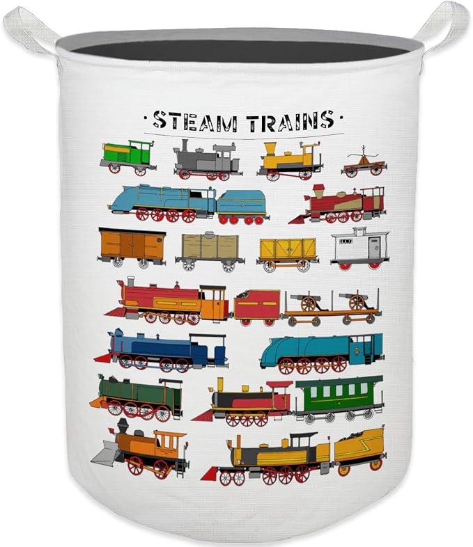 Steam Train Kids Laundry Basket, Toybox for Boys Room, Train Lover Enthusiast Gifts Laundry Basket Hamper Waterproof Collapsible Clothes Toys Storage Bin Organizer for Bedroom Bathroom Kids Room by Unknown