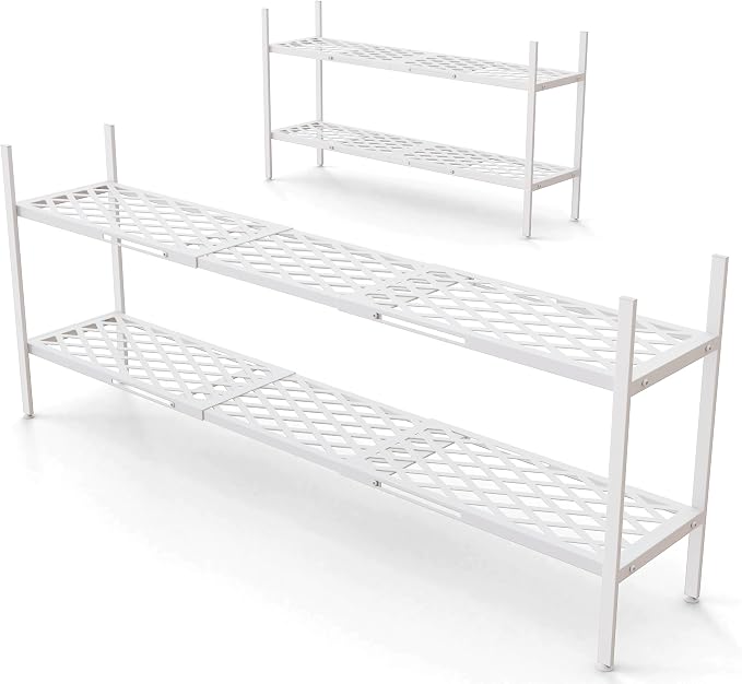 Shoe Rack, Expandable Shoes Organizer Metal Shelf Stand, 2 Tier Stackable Long Shoe Storage Holder For Closet, Floor, Entryway, Garage, Bedroom, Door Entrance For 12-18 Pairs, 45.6 inches White by Nijoam