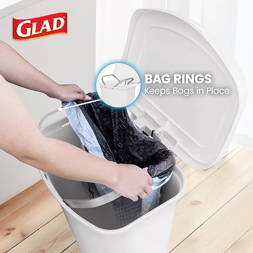 Glad 13 Gallon Trash Can | Plastic Kitchen Waste Bin with Odor Protection of Lid | Hands Free with Step On Foot Pedal and Garbage Bag Rings, 13 Gallon, White - Image 5