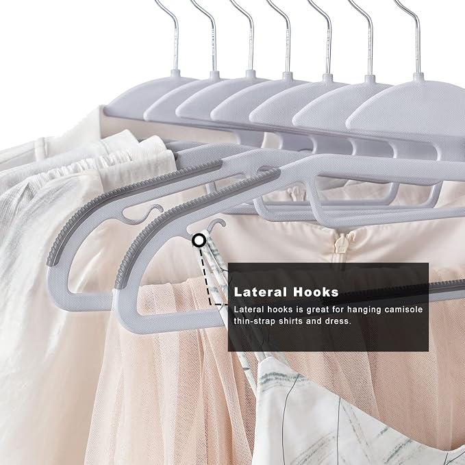 BAGAIL Plastic Hangers 50 Pack with Non-Slip Design,0.2 Inches Thick, 360°Swivel Hook Space Saving Organizer for Bedroom Closet,Shirts,Pants(Grey- S Shaped) - Image 6